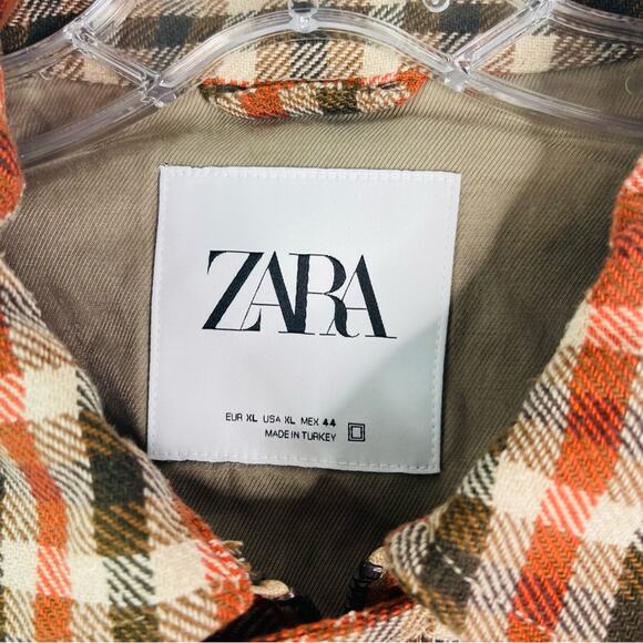 Zara orange brown plaid button preppy academia trendy shacket jacket XL - Picture 4 of 6